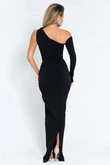 One-Shoulder 3D Flower Cut-Out Maxi Dress