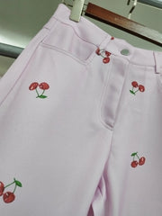 Cherry Print Peplum Top and Wide Leg Pants Set