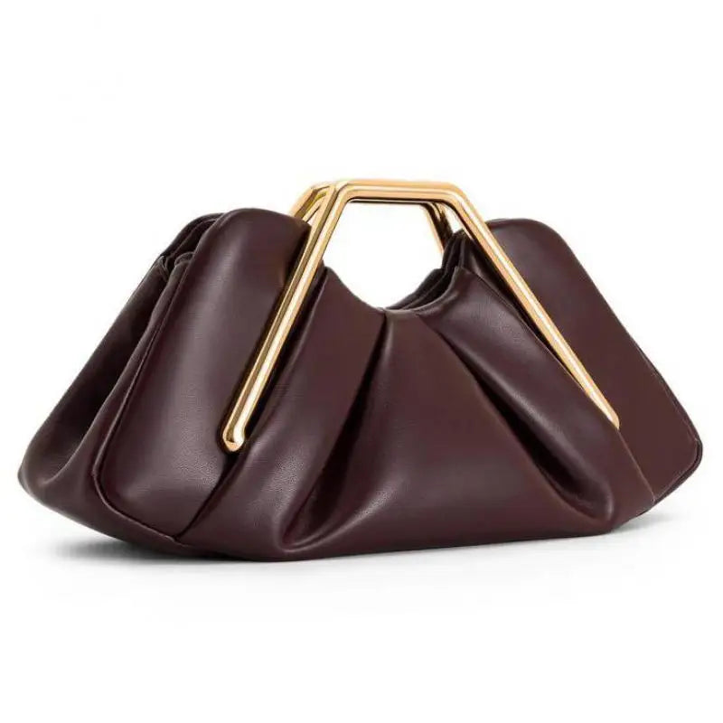 Brown handbag with a gold handle