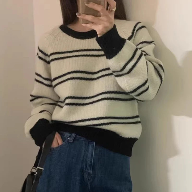 Contrast Color Striped Knitted Sweater