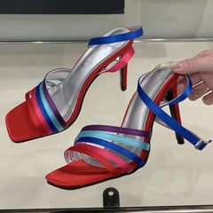 Multi-strap stiletto heel sandal with square open toe