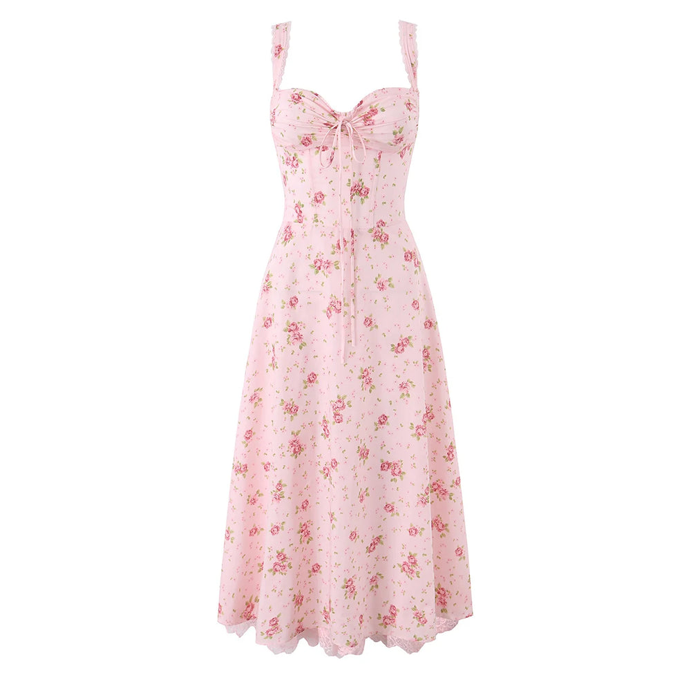 Floral print corset style midi dress front view