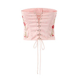 Pink Embroidery Flower Beading Pearl Corset Top