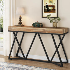 55" Wood Console Table | Entryway Sofa Table with Metal Base