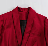 Red Turn Down Collar Pockets Single Button Women Blazer