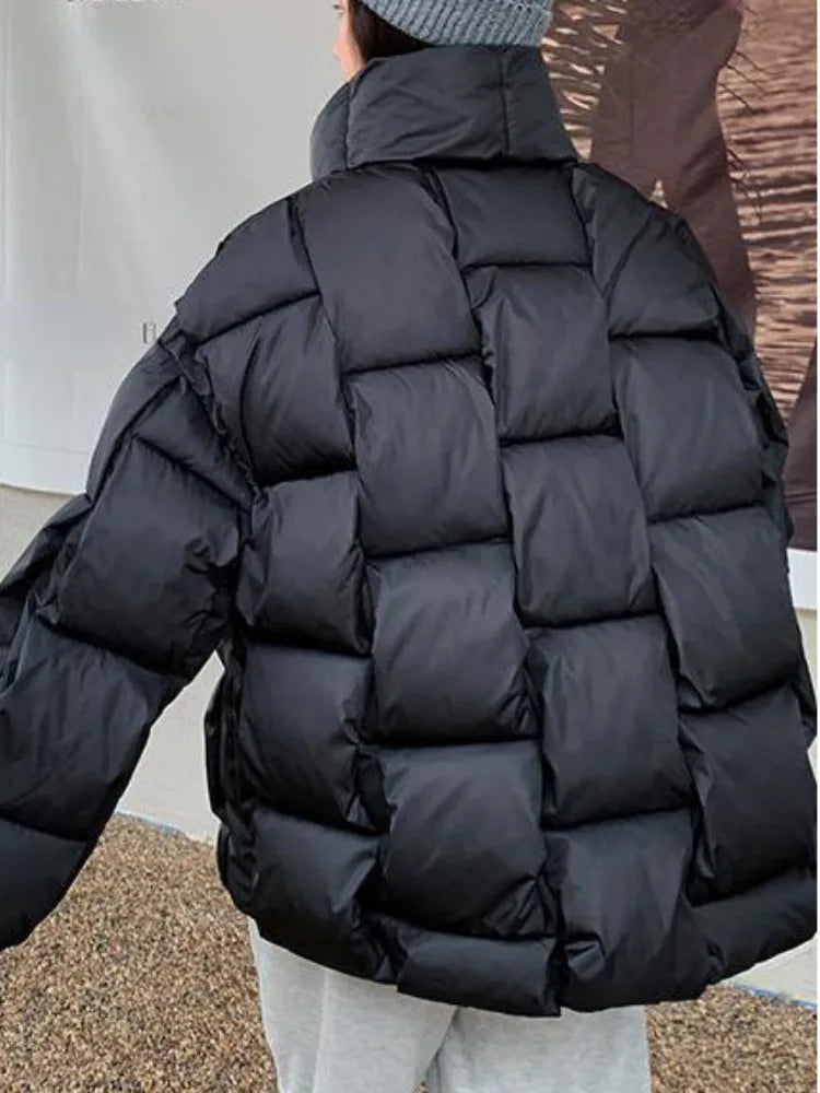 Three-dimensional Plaid Woven Coat Solid Thick Down Jacket