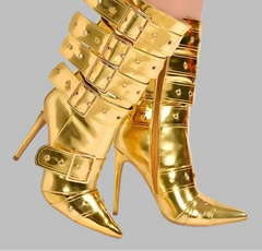 Belt Buckle Thin Heels Side Zipper Ankle Boots