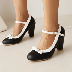 Pumps Sweet Bowtie Chunky High Heel Shoes