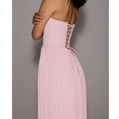 Pink Strapless Pleated Maxi Dress