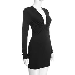 Twisted Neckline Long Sleeve Mini Dress