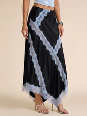 Black lace patchwork maxi skirt