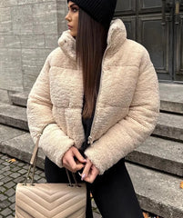 Turtleneck Long Sleeve Hide Zipper Thick Coat