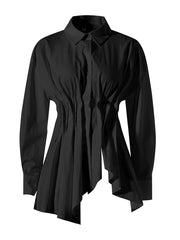 Black shirt with a tie detail on a white background