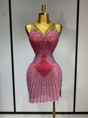 Sparkle Embellished Mini Dress with spaghetti straps and V-neckline