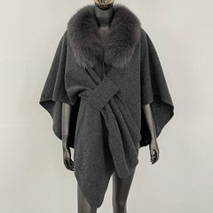 Fur Collar Knit Poncho