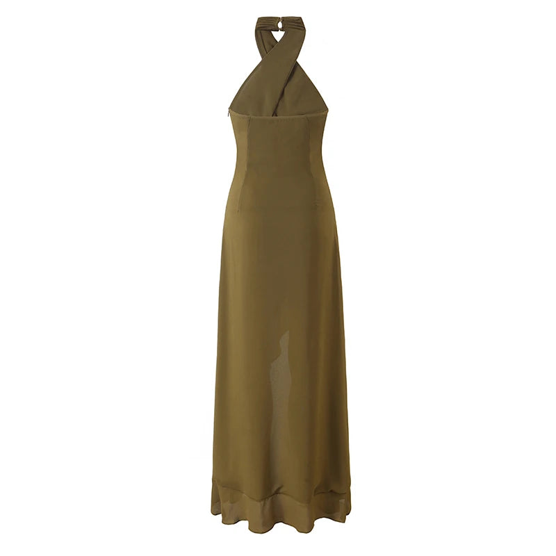 Floral beaded halter neck midi dress back view