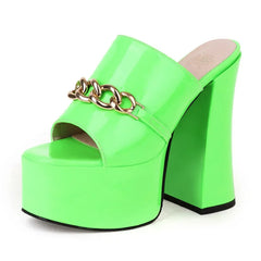 Chunky Heel Platform Slides