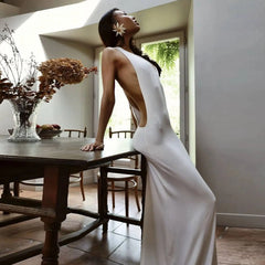 Open Back U Neck Metal Ring Maxi Dress