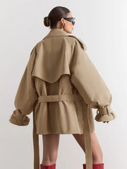 Lapel Double Breasted Belted Jacket