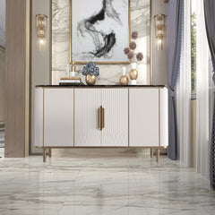 Light luxury solid wood sideboard with floral décor in living room