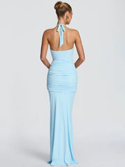 Mermaid Cutout Ruched Metal Lock Decor Maxi Dress