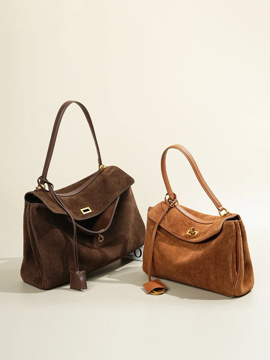 Suede Leather Frosted Shoulder Kellybag