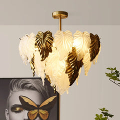 Decorative chandelier with leaf design in a room setting