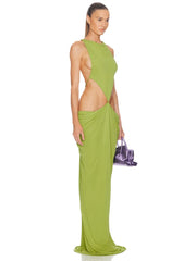 Green Side Cut-out Sleeveless Maxi Dress