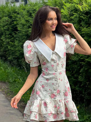 Puff Sleeve Ruffled Collar Mini Dress