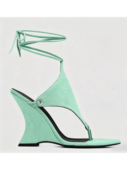 Mint green ankle strap wedge heel