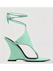 Mint green ankle strap wedge heel