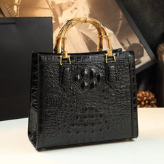 Leather Bamboo Crocodile Pattern Messenger Bags. Black . Golden Atelier 2