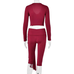 Ruched V-Neck Crop Top and Bandage Capri Pants Set