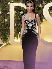 Black spaghetti strap diamond bandage gown.


