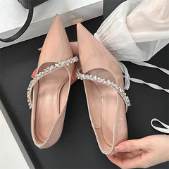 Crystal Rhinestone Thin Heels Pointed Toe Mule Shoes