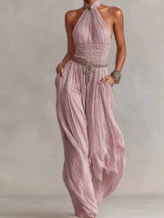 Pink halter wide leg top and pants set
