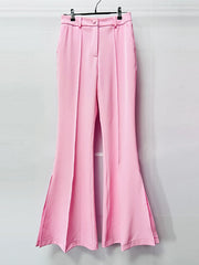 Pink Split Flare Pants Single Button Blazer Suit