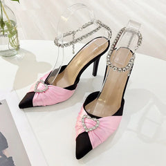 Crystal Buckle Strap Pointed Toe Pumps Shoes