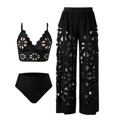 Embellished Trim Swimwear and Cutout Skirt