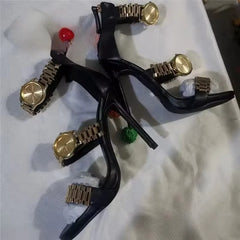 Gold Metal Watch Strap Heels