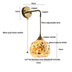 Measurement chart of a decorative pendant light with labeled parts and dimensions.
