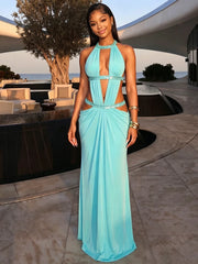 Halter Neck Cutout Sequin Patchwork Maxi Dress