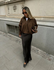 Faux Suede Cropped Bomber Jacket