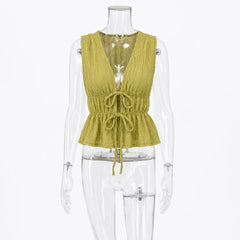 V-neck Lace-up Peplum Top