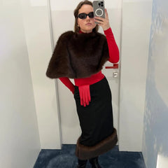 Faux Fur Shawl and Maxi Skirt Set