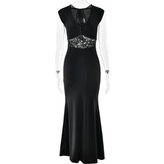 Lace Paneled Ruched Maxi Dress