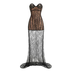 Lace Corset Mesh Maxi Dress with Detachable Hem