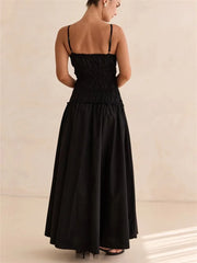 Spaghetti Strap Ruffle Smocked Bodice A-Line Maxi Dress