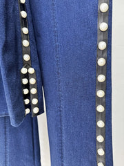 Beaded Denim Blazer and Wide Leg Jeans Suit