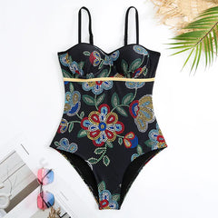 Tie-Strap V-Neck One-Piece Swimsuit with Matching Sarong Set